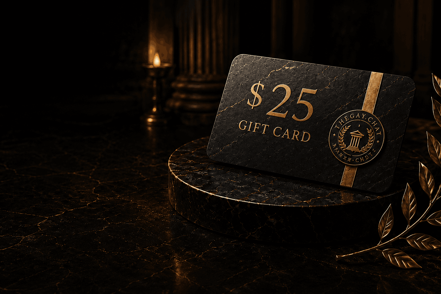 A $25 TheGay.Chat gift card displayed in the Roman Treasury